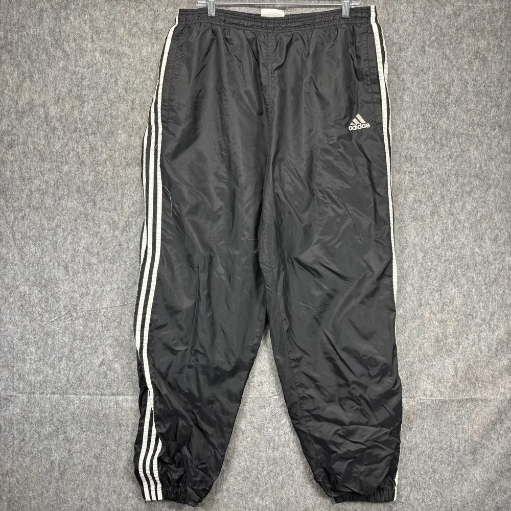 Vintage Adidas Tracksuit Pants Men's XL Lined Striped Black Windbreaker‎ 90s
